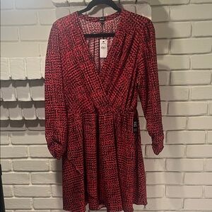Express Red and Black Long Sleeve Dress